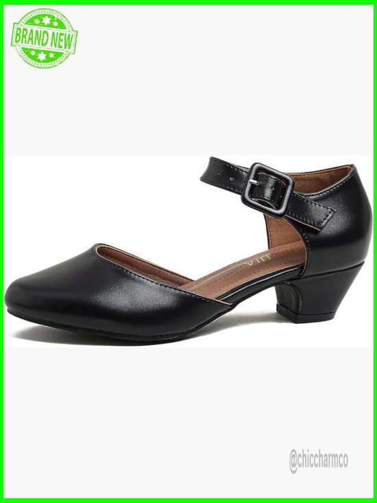 Shoes - Closed Toe Chunky Heel Pumps Ankle Strap Dress Shoes Work Wedding